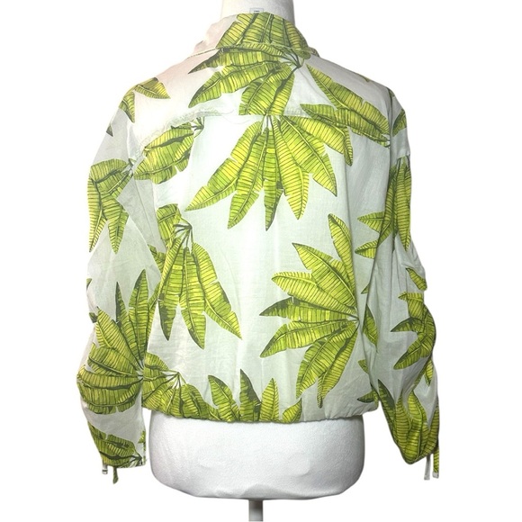 Mark New York Green Ruched 3/4 Sleeve Blouse with Tie Front Medium - Picture 2 of 5